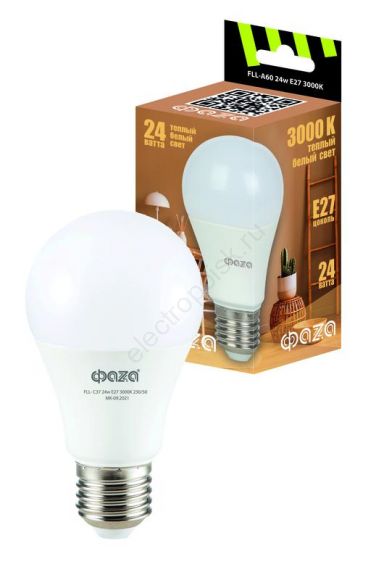 Лампа светодиодная LED 24Вт E27 3000K груша 230/50 ФАZА