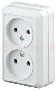 Розетка 2х2P, 16А-250В, ОУ, б.м.п., Quadro, белый, 2Э-203-01 Розетка 2х2P, 16А-250В, ОУ, б.м.п., Quadro, белый, 2Э-203-01