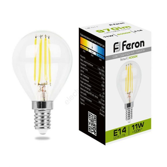 Лампа светодиодная LED 11вт Е14 белый шар FILAMENT (38014)