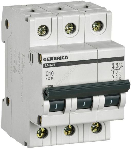 Выключатель автоматический трехполюсный 10А C ВА47-29 GENERICA  4.5кА