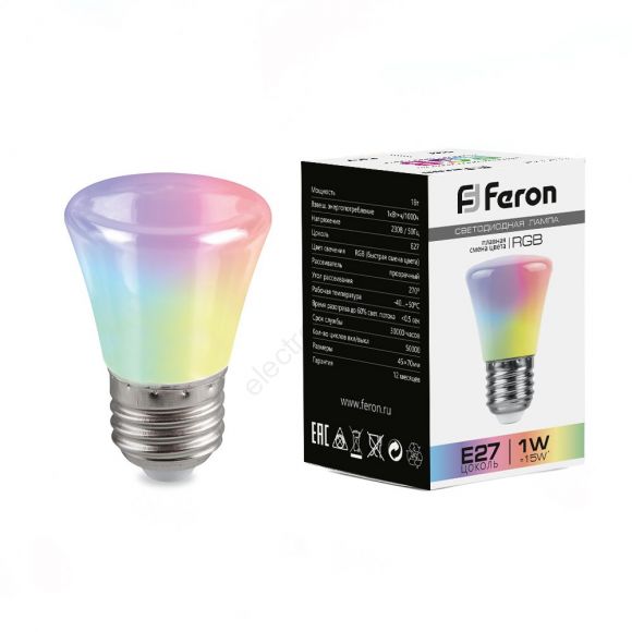 Лампа светодиодная LED 1вт Е27 RGB быстрая смена цвета колокольчик (38128)