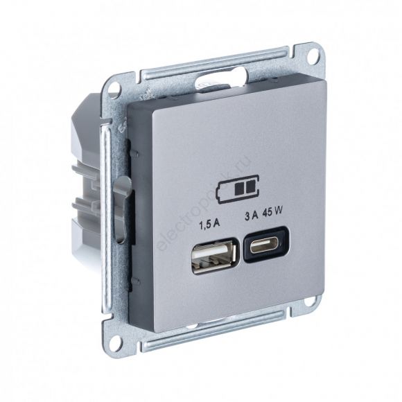 ATLASDESIGN USB РОЗЕТКА A + тип-C 45W высокоскор.заряд. QC, PD, механизм, СТАЛЬ ATN000929
