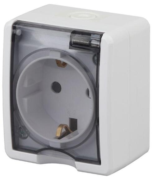 Розетка 2P+E IP54, 16A-250В, ОУ, Эра Эксперт, белый, 11-2401-01