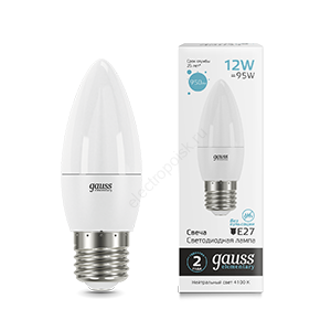 Лампа светодиодная LED 12 Вт 950 Лм белая 4100К E27 свеча Elementary Gauss (30222)