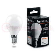 Лампа светодиодная LED 6вт Е14 белый матовый шар Feron.PRO Лампа светодиодная LED 6вт Е14 белый матовый шар Feron.PRO