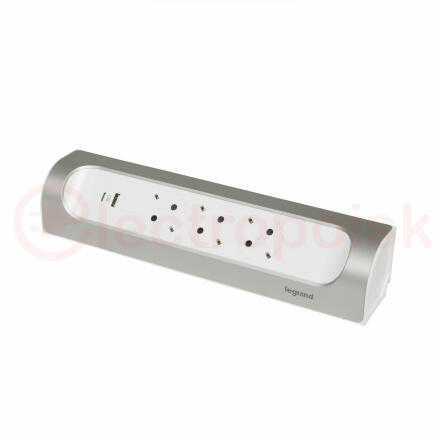 Удлинитель угловой и 2xUSB A+C (3А) зарядками серии  Комфорт  3 x 2К+З без кабеля, цвет: бело-алюминиевый