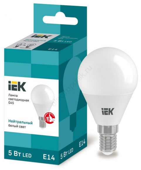 Лампа светодиодная LED 5вт E14 белый матовый шар ECO (LLE-G45-5-230-40-E14)