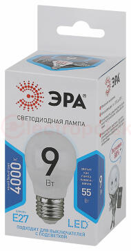 Лампа светодиодная Е27 9Вт шар нейтральный белый свет STD LED P45-9W-840-E27 E27 / ЭРА Лампа светодиодная Е27 9Вт шар нейтральный белый свет STD LED P45-9W-840-E27 E27 / ЭРА