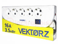 Фильтр сетевой VEKTOR Z, 4 роз. c/з, + 1 роз б/з,  3,0м (3,5кВт, 16А), белый Фильтр сетевой VEKTOR Z, 4 роз. c/з, + 1 роз б/з,  3,0м (3,5кВт, 16А), белый