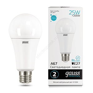 Лампа светодиодная LED 25 Вт 2100 Лм 4100К белая E27 А67 Elementary Gauss