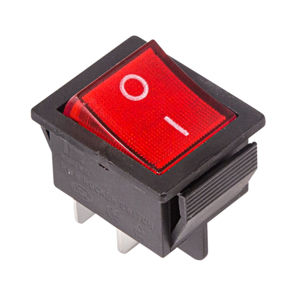 Выключатель клавишный 250V 16А (4с) ON-OFF красный  с подсветкой (RWB-502, SC-767, IRS-201-1)  REXANT (в упак. 1шт.)