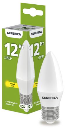 Лампа светодиодная C35 свеча 12Вт 230В 3000К E27 GENERICA