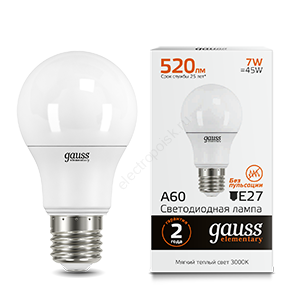 Лампа светодиодная LED 7 Вт 520 Лм 3000К теплая E27 A60 Elementary Gauss
