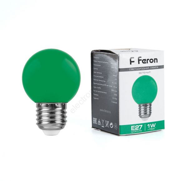 Лампа светодиодная LED 1вт Е27 зеленый (шар) (25117)