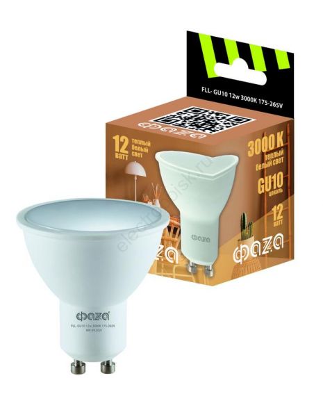 Лампа светодиодная LED 12Вт 3000K GU10 230/50 ФАZА