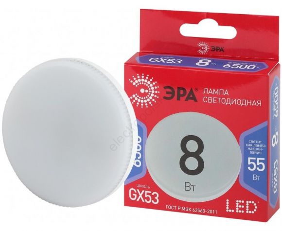 Лампа светодиодная LED GX-8W-865-GX53 R  (диод, таблетка, 8Вт, хол, GX53) (10/100/4800) ЭРА (Б0045333)