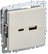 BRITE Розетка USB A+C 18Вт РЮ11-1-БрКр бежевый IEK BRITE Розетка USB A+C 18Вт РЮ11-1-БрКр бежевый IEK