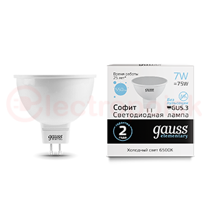 Лампа светодиодная LED 7 Вт 570 Лм 6500К холодная GU5.3 MR16 Elementary Gauss