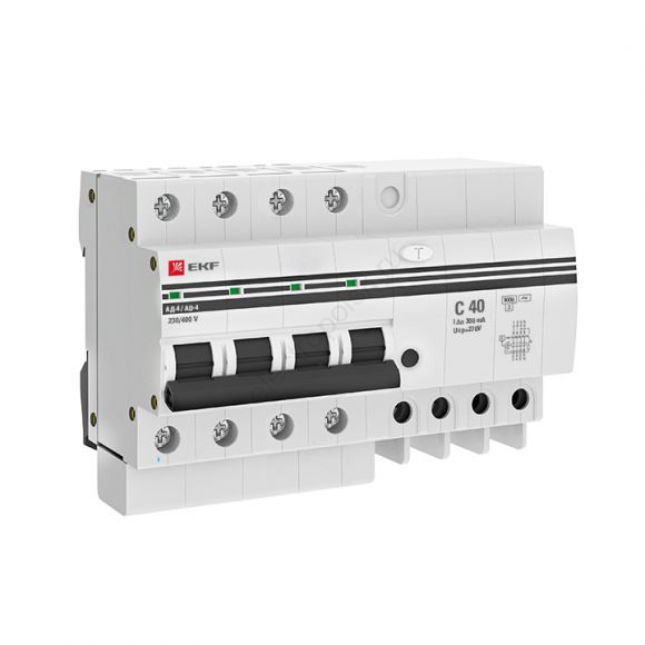 Дифференциальный автомат АД-4 40А/300мА (хар. C, AC, электронный, защита 270В) 6кА EKF PROxima
