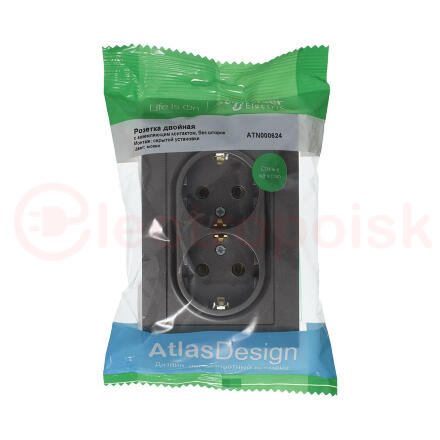 Розетка ATLASDESIGN двойная с заземлением 16А в сборе мокко Розетка ATLASDESIGN двойная с заземлением 16А в сборе мокко