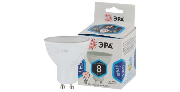 Лампа светодиодная LED MR16-8W-840-GU5.3 (диод, софит, 8Вт, нейтр, GU5.3) ЭРА, (10/100/4000) ЭРА (Б0020547)