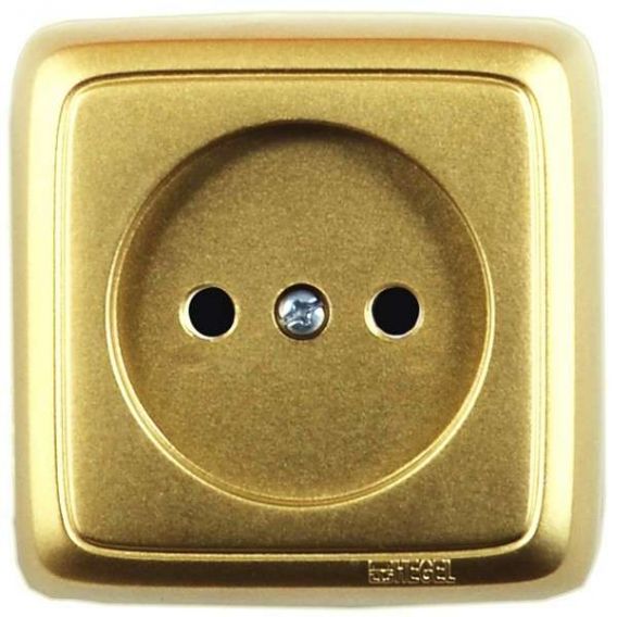 Розетка наружная со шторками с изоляционной пластиной золото РА16-104-07