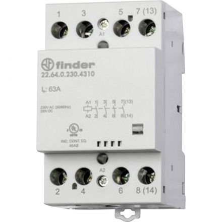 Модульный контактор 63А, 4 NO, катушка 230В AC/DC, Механический индикатор, Контакты AgSnO2