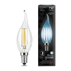 Лампа светодиодная LED 7 Вт 580 Лм 4100К белая Е14 Свеча на ветру Filament Gauss (104801207)