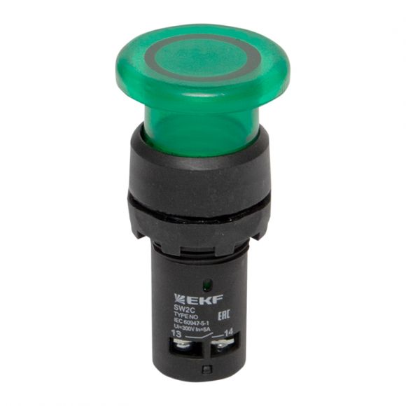 Кнопка SW2C-10MD гриб зеленая с подсветкой