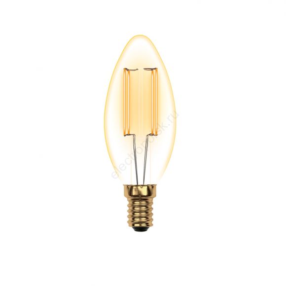 Лампа светодиодная декоративная LED 5вт 220-250В свеча 420Лм Е14 2250К золотая колба Uniel Vintage (UL-00002396)
