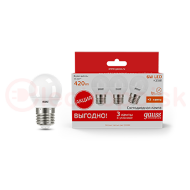 Лампа светодиодная LED 6вт 230в Е27 теплый матовая шар Gauss ПРОМО (3 лампы в упаковке) Лампа светодиодная LED 6вт 230в Е27 теплый матовая шар Gauss ПРОМО (3 лампы в упаковке)