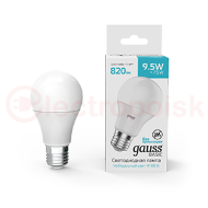 Лампа светодиодная LED 9.5 Вт820 Лм 4100К белая E27 A60 Basic Gauss Лампа светодиодная LED 9.5 Вт820 Лм 4100К белая E27 A60 Basic Gauss