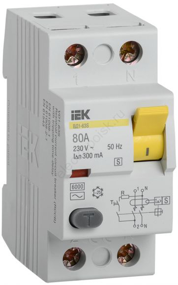 Выключатель дифференциального тока (УЗО) ВД1-63S 2Р 80А 300мА(Электромеханическое)
