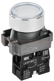 Кнопка LA167-BAF11 d=22мм 1з белая IEK Кнопка LA167-BAF11 d=22мм 1з белая IEK