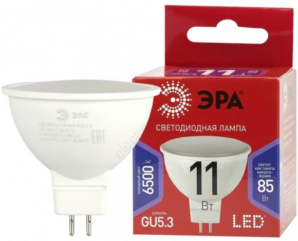 Лампа светодиодная LED MR16-11W-865-GU5.3 R  (диод, софит, 11Вт, хол, GU5.3) ЭРА (Б0045347)