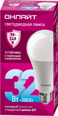 Лампа светодиодная 32вт OLL-A70-32-230-6.5K-E27 PRO 90-240В ОНЛАЙТ Лампа светодиодная 32вт OLL-A70-32-230-6.5K-E27 PRO 90-240В ОНЛАЙТ