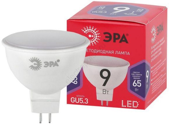 Лампа светодиодная LED MR16-9W-865-GU5.3 R  (диод, софит, 9Вт, хол, GU5.3) (10/100/3600) ЭРА (Б0045353)