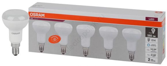 Лампа светодиодная LED 7 Вт E14 6500К 560Лм гриб 220 В (замена 60Вт) OSRAM (4058075583993)