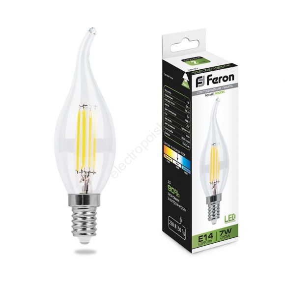 Лампа светодиодная LED 7вт Е14 белый свеча на ветру FILAMENT (25781)