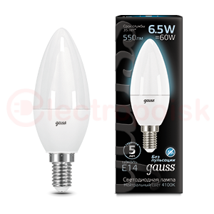 Лампа светодиодная LED 6.5 Вт 550 Лм 4100К белая Е14 Свеча Black Gauss