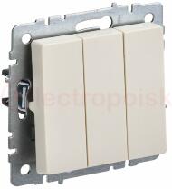 BRITE Выключатель трехклавишный 10А ВС10-3-0-БрКр бежевый BRITE Выключатель трехклавишный 10А ВС10-3-0-БрКр бежевый
