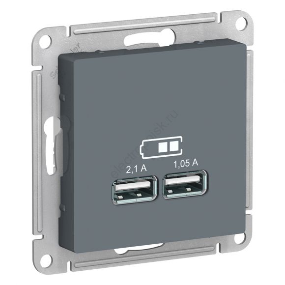 Розетка ATLASDESIGN USB 5В 1 порт x 2,1 А 2 порта х 1,05 А механизм грифель ATN000733