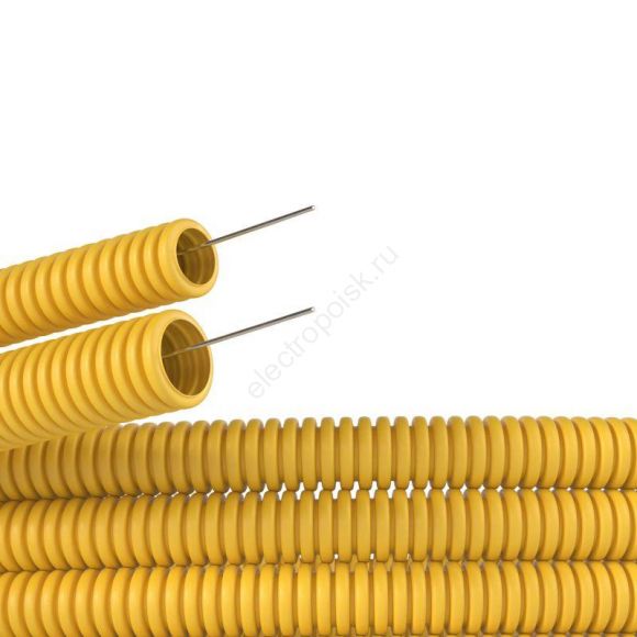 Труба ПВХ гибкая гофр. д.20мм, лёгкая с протяжкой,100м, цвет желтый (91920Y)