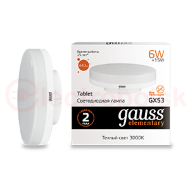 Лампа светодиодная LED 6 Вт 440 Лм 3000К теплая GX53 таблетка Elementary Gauss Лампа светодиодная LED 6 Вт 440 Лм 3000К теплая GX53 таблетка Elementary Gauss