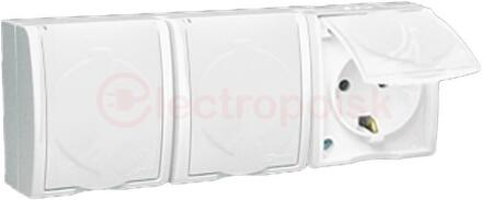 Simon15 Aqua Розетка тройная 2Р+Е Schuko с крышками полупр. IP54 16А 250В винтовой зажим S15A белый