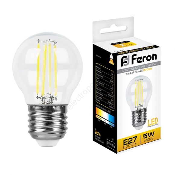 Лампа светодиодная LED 5вт Е27 теплый шар FILAMENT (25581)