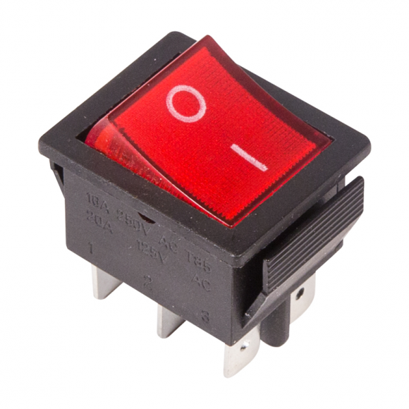 Выключатель клавишный 250V 15А (6с) ON-ON красный  с подсветкой  REXANT