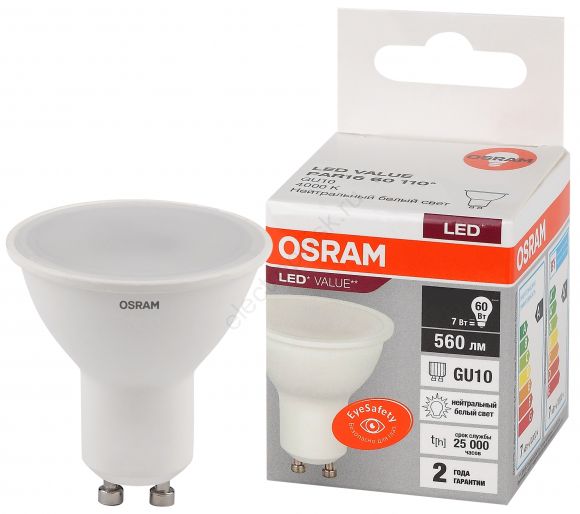 Лампа светодиодная LED 7 Вт GU10 4000К 560Лм спот 220 В (замена 60Вт) OSRAM (4058075581586)
