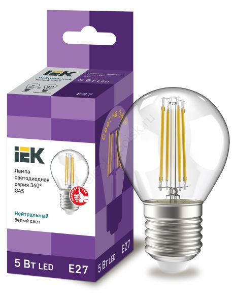Лампа светодиодная LED 5вт Е27 белый шар FILAMENT (LLF-G45-5-230-40-E27-CL)