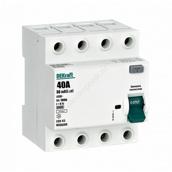 Выключатель дифференциального тока (УЗО) 4P 16А 100мА AC УЗО-03 6кА